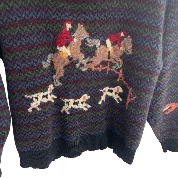 Vintage Woolrich Fox Hunt Hound Dog Equestrian Sweater Womens Medium AS IS - Picture 2 of 7